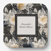 ブラッククリームヒョウ動物フローラブライダルシャワー ペーパープレート (正面)