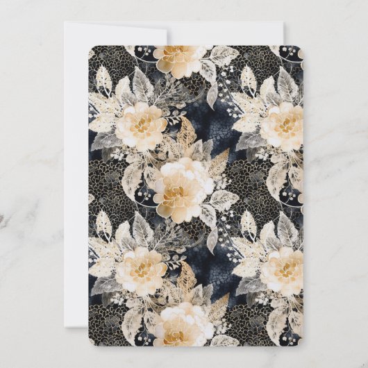 ブラッククリームヒョウ動物フローラブライダルシャワー 招待状 (裏面)