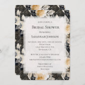 ブラッククリームヒョウ動物フローラブライダルシャワー 招待状 (正面/裏面)