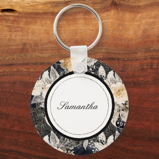 ブラッククリームヒョウ動物フローラ キーホルダー (正面)