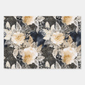ブラッククリームヒョウ動物花柄 ブライダルシャワー ラッピングペーパーシート (正面3)