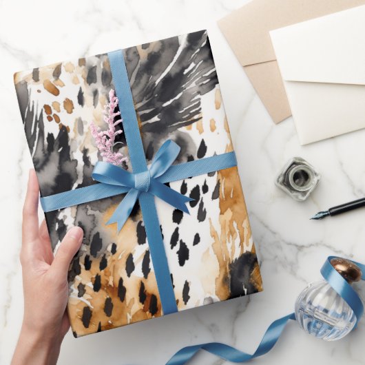 ブラッククリームヒョウ動物花柄 ブライダルシャワー ラッピングペーパー (ギフト)