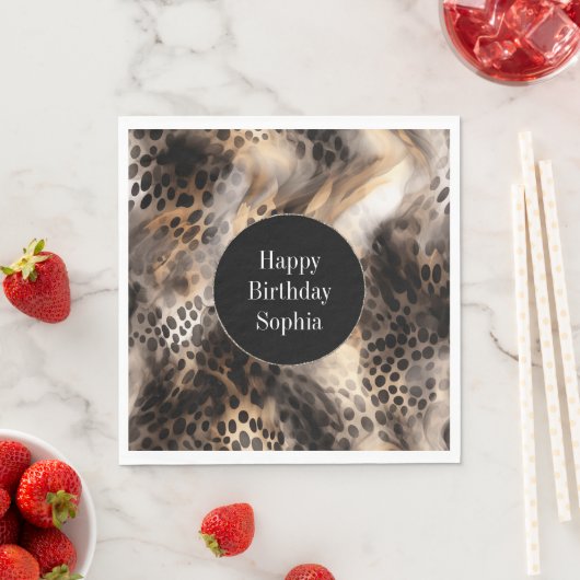 ブラッククリームヒョウ動物誕生日 スタンダードランチョンナプキン (インサイチュ)