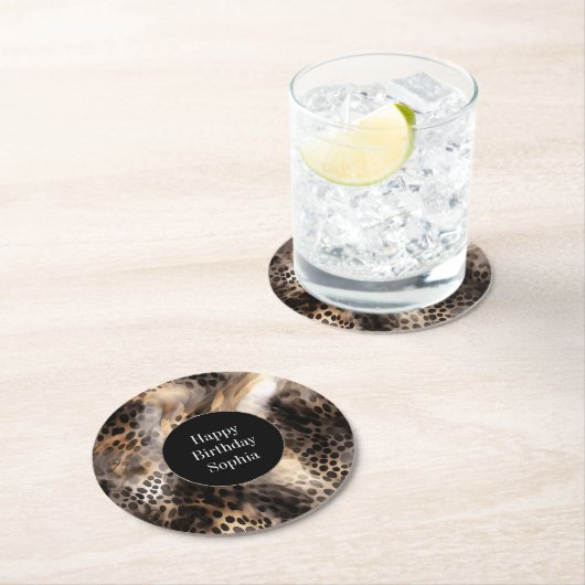 ブラッククリームヒョウ動物誕生日 ラウンドペーパーコースター (インサイチュ)