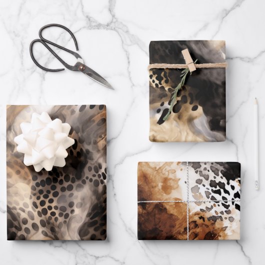 ブラッククリームヒョウ動物 ブライダルシャワー ラッピングペーパーシート (正面)