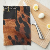ブラッククリームブラウンコウィド金ゴールドモノグラム キッチンタオル (四つ折り)
