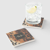 ブラッククリームブラウンコウィド金ゴールドモノグラム ストーンコースター (横)