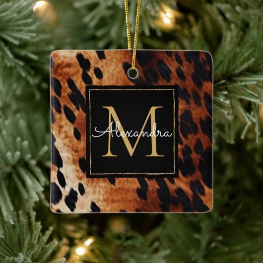 ブラッククリームブラウンコウィド金ゴールドモノグラム セラミックオーナメント (ツリー)