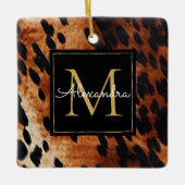 ブラッククリームブラウンコウィド金ゴールドモノグラム セラミックオーナメント (正面)