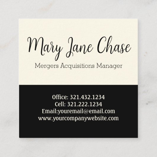 ブラッククリームモダン簡易四角ビジネスカード スクエア名刺 (裏面)