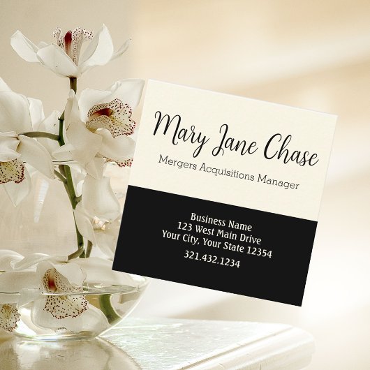 ブラッククリームモダン簡易四角ビジネスカード スクエア名刺