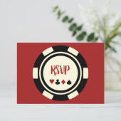 ブラッククリームレッドトランプのポーカーチップカジノ結婚テーマ 出欠カード (スタンド正面)