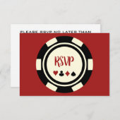 ブラッククリームレッドトランプのポーカーチップカジノ結婚テーマ 出欠カード (正面/裏面)