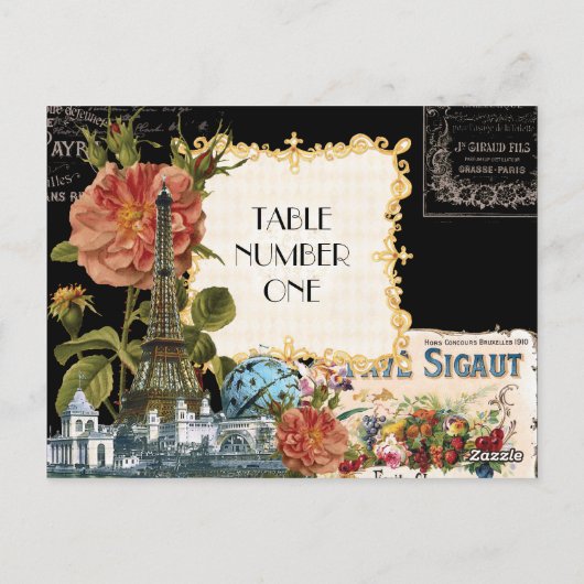 ブラッククリームヴィンテージエッフェルタワーバラ表番号 ポストカード (裏面)