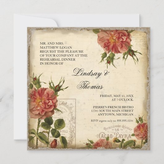 ブラッククリームヴィンテージエッフェルタワーリハーサルディナー 招待状 (正面)