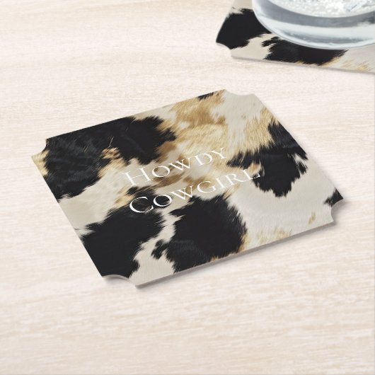 ブラッククリーム金ゴールドウエスタンコウィド ペーパーコースター (アングル)