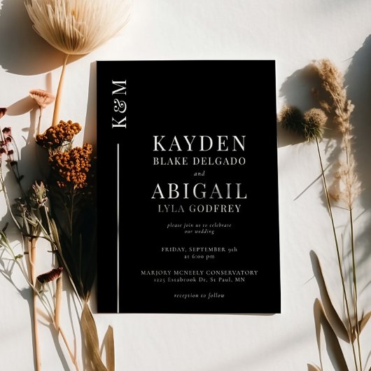 ブラッククリーンラインミニマル結婚リスト 招待状