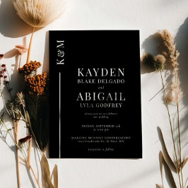 ブラッククリーンライン ミニマルウェディング 招待状