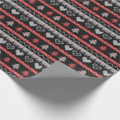ブラッククリ赤と白スマスセーターパターン ラッピングペーパー (角)