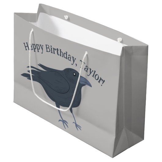 ブラッククロウオングレーパーソナライズされた ラージペーパーバッグ (正面アングル)
