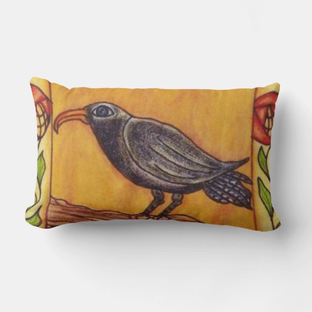 ブラッククロウオンブランチアールデコ抽象芸術レッドローズ アウトドアクッション (正面)