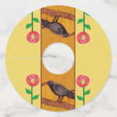 ブラッククロウオンブランチ明るい赤い花オンイエロー ワイングラスタグ (正面)