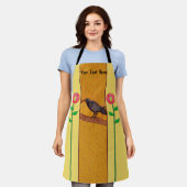 ブラッククロウオンブランチ赤抽象芸術花黄 エプロン (着用した状態)