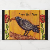 ブラッククロウオンブランチ2つの赤い黄色の花の葉咲き フードラベル (シングルラベル)