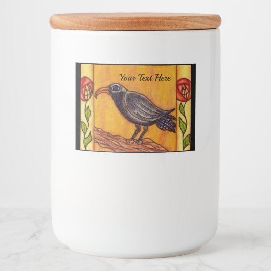 ブラッククロウオンブランチ2つの赤い黄色の花の葉咲き フードラベル (正面)