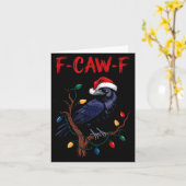 ブラッククロウ、F-caw-f ミーム 黒い鳥にサンタ帽 カード (黄色い花)