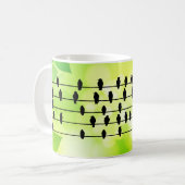 ブラッククロウRaven鳥シルエットのワイヤーグリーン コーヒーマグカップ (正面左)