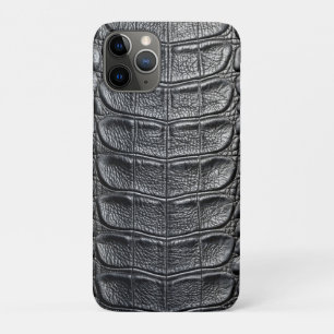 ブラッククロコダイルアリゲーターレザーフェイクプリント iPhone 11 PROケース