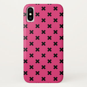 ブラッククロストッチオン明るい赤紫色 iPhone X ケース