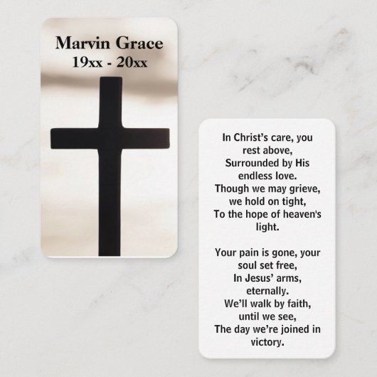 ブラッククロス葬儀祈りの言葉カード 名刺 (正面/裏面)