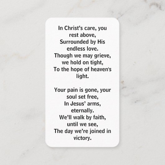 ブラッククロス葬儀祈りの言葉カード 名刺 (裏面)