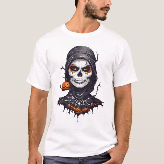 ブラッククロークスケルトンハロウィーンAIアート Tシャツ (正面)