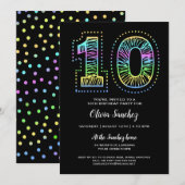 ブラッククールおもしろい10th誕生日パーティーへの招待 招待状 (正面/裏面)