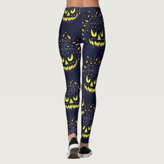 ブラッククールイエローハロウィーンのカボチャのちょうちんパンプキンハロウィーン レギンス (裏面)