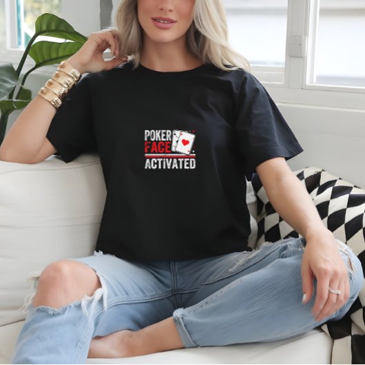 ブラッククールウーマントランプのポーカー顔プリント Tシャツ