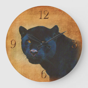 ブラッククールジャガーパンサーワイルドライフ大きな猫 ラージ壁時計