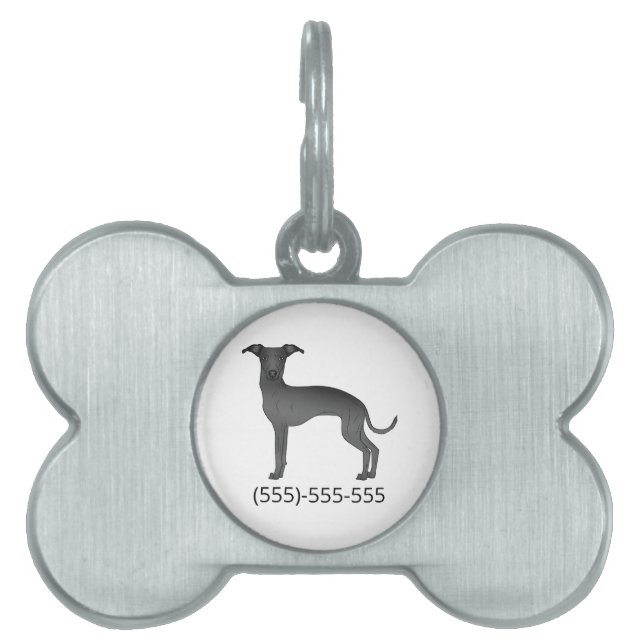 ブラックグイタリアンレイハウンドかわいい犬と電話番号 ペットネームタグ (正面)
