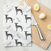 ブラックグイタリアンレイハウンドかわいい犬の名前のパターン キッチンタオル (四つ折り)
