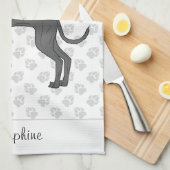 ブラックグイタリアンレイハウンド名前をカスタムする キッチンタオル (四つ折り)