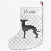 ブラックグイタリアンレイハウンド犬と名前をカスタムする スモールクリスマスストッキング (裏面)
