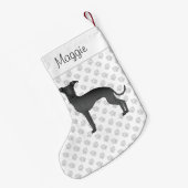 ブラックグイタリアンレイハウンド犬と名前をカスタムする スモールクリスマスストッキング (裏面 (吊り時))