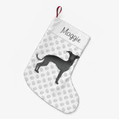 ブラックグイタリアンレイハウンド犬と名前をカスタムする スモールクリスマスストッキング (正面 (吊り時))