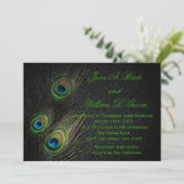 ブラックグエレガントリーン金ゴールドピーコッ結婚クス 招待状 (スタンド正面)