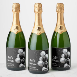 ブラックグエレガントレーバルーンシック誕生日 スパークリングワインラベル