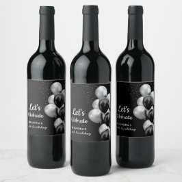 ブラックグエレガントレーバルーンシック誕生日 ワインラベル