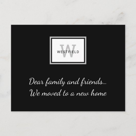 ブラックグエレガントレーモノグラムニューホームムービング 案内ポストカード (正面)